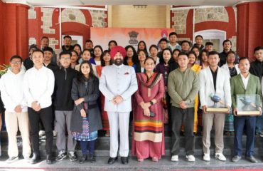 Governor and First Lady Smt. Gurmeet Kaur with students on the occasion of Foundation Day of Meghalaya, Manipur and Tripura at Raj Bhawan.