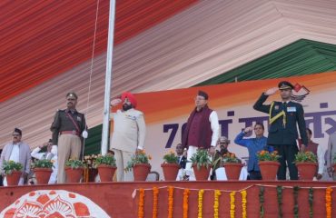 Governor taking salute of the parade after hoisting the national flag at Parade Ground on the occasion of 75th anniversary of Republic Day.