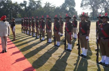 Governor inspecting the parade at Raj Bhavan on the occasion of 75th anniversary of Republic Day.