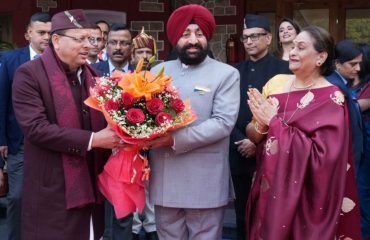 C M Shri Pushkar Singh Dhami meeting the Governor on the occasion of a ‘Hi-Tea’ program organized at the Raj Bhawan.