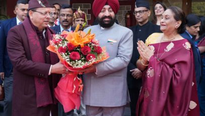 C M Shri Pushkar Singh Dhami meeting the Governor on the occasion of a ‘Hi-Tea’ program organized at the Raj Bhawan.