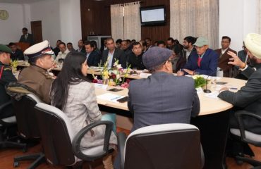 Governor holding a meeting with officials regarding 'Vasantotsav' at Raj Bhavan.