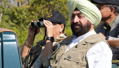 Governor viewing wildlife during his visit to Rajaji Tiger Reserve.