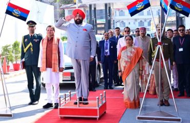 Governor taking the salute of the Guard of Honour during the first session of the Fifth Legislative Assembly in the year 2025.