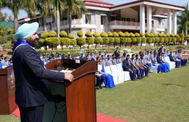 Governor addressing Bharat Scouts and Guides participants at Raj Bhawan.