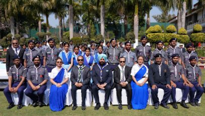 Governor with Bharat Scouts and Guides participants at Raj Bhawan.