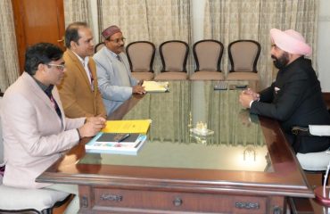 Manish Verma, Acting Director, National Institute for Empowerment of Persons with Visual Disabilities, Dehradun, Dr. Jasmer Singh and Yogesh Aggarwal, paying a courtesy call on the Governor.