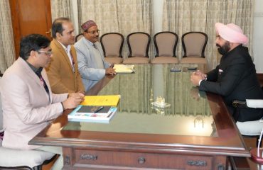 Manish Verma, Acting Director, National Institute for Empowerment of Persons with Visual Disabilities, Dehradun, Dr. Jasmer Singh and Yogesh Aggarwal, paying a courtesy call on the Governor.
