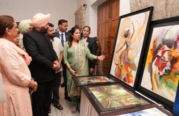 Governor visiting the art gallery and photo exhibition set up during Vasantotsav at Raj Bhawan.