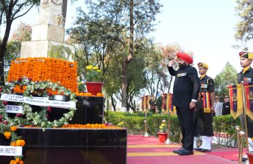 Governor paying tribute to the martyrs of the battalion on the Platinum Jubilee celebrations of 14 Dogra Battalion.