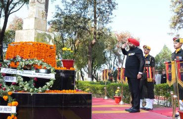 Governor paying tribute to the martyrs of the battalion on the Platinum Jubilee celebrations of 14 Dogra Battalion.