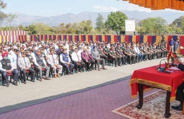 Governor addressing the Platinum Jubilee program of 14 Dogra Battalion.