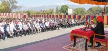 Governor addressing the Platinum Jubilee program of 14 Dogra Battalion.;?>