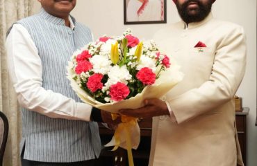 Newly appointed Chief Secretary Shri Anand Bardhan paying a courtesy call on the Governor.