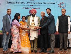 Padma Shri Dr. B.K.S. Sanjay presenting a memento to the Governor at the Road Safety Seminar organised at Raj Bhawan.