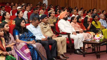 Governor participating in the Gujarat and Maharashtra State Foundation Day program at Raj Bhawan.