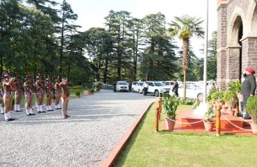 PAC jawans giving guard of honour to the Governor on his arrival at Raj Bhawan Nainital.