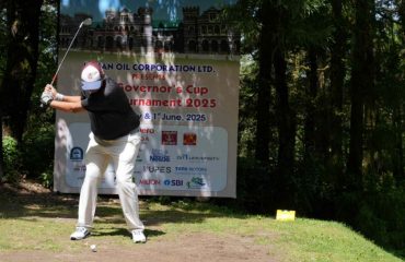 Golfers playing golf on the second day of the 20th Governors Cup Golf Tournament organized by Raj Bhawan Golf Club.