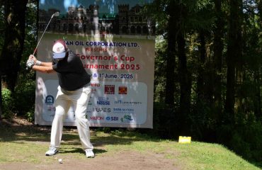 Golfers playing golf on the second day of the 20th Governors Cup Golf Tournament organized by Raj Bhawan Golf Club.