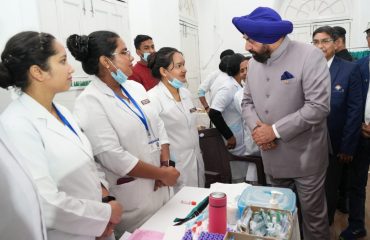 Governor inspecting the one-day special medical camp organized at Raj Bhawan Nainital and getting information about health check-up from the doctors.