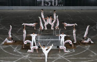 College students performing PT drill and gymnastics show on the occasion of the 156th Foundation Day celebrations of Sherwood College, Nainital.