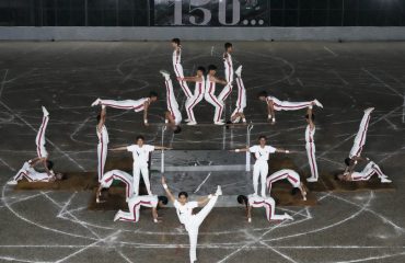 College students performing PT drill and gymnastics show on the occasion of the 156th Foundation Day celebrations of Sherwood College, Nainital.