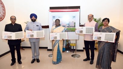 President Smt. Draupadi Murmu with Governor releasing special postage stamp to commemorate the completion of 125 years of Uttarakhand's historic Raj Bhawan Nainital, at a function organized at Rashtrapati Niketan, Dehradun.