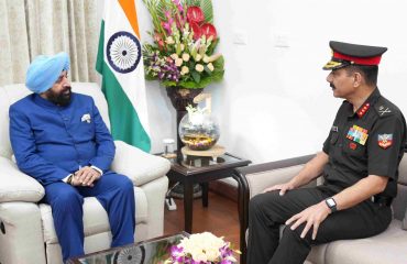 Commandant of IMA Dehradun, Lieutenant General Nagendra Singh, paying a courtesy call on the Governor.