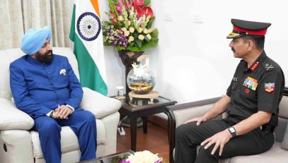 Commandant of IMA Dehradun, Lieutenant General Nagendra Singh, paying a courtesy call on the Governor.