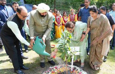 Governor and First Lady Smt. Gurmeet Kaur planting a sapling in the Raj Bhawan campus on the occasion of Harela festival.