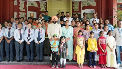 Governor with students of SOS Children, Sapiens School and Hindustan Scouts and Guides