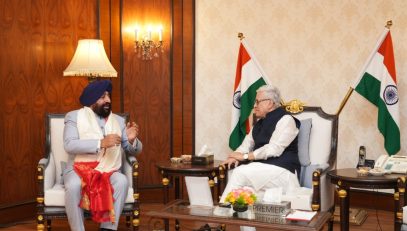 Governor, in conversation with Telangana Governor Shri Jishnu Dev Verma in Raj Bhawan Hyderabad.