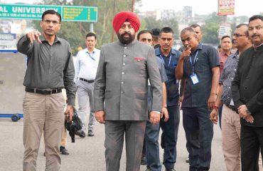 The Governor inspecting the damaged bridge at Nanda Ki Choki