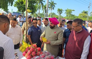 Governor visiting the exhibition put up by farmers at the 118th All India Farmers Fair at Govind Ballabh Pant University .