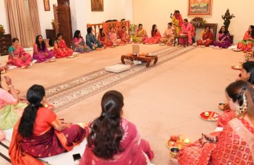 First Lady Mrs. Gurmeet Kaur participating with women on the Karva Chauth programme organised at Raj Bhawan.