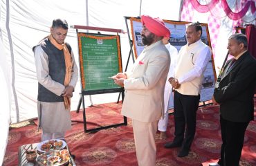 The Governor laying the foundation stone for college projects on the occasion of the inauguration of a two-day Chintan Shivir at the Forestry College, Ranichauri.