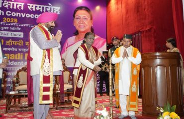The President lighting the lamp to inaugurate the 20th Convocation of Kumaon University, Nainital.