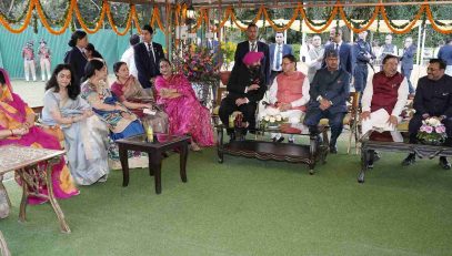 Governor and Chief Minister with the dignitaries present at the tea party organized at Raj Bhawan on the occasion of the Silver Jubilee celebrations of the establishment of Uttarakhand State.