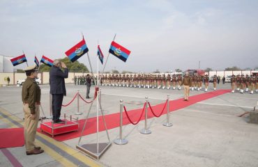Police personnel giving a guard of honor to Vice President Shri C.P. Radhakrishnan upon his arrival at Jolly Grant Airport in Devbhoomi Uttarakhand.