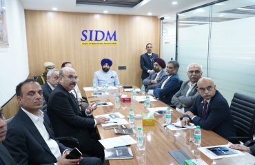 The Governor holding a meeting with officials and representatives of the Society of Indian Defence Manufacturers (SIDM) during his visit to SIDM in New Delhi.