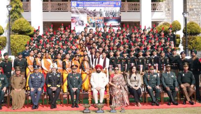 The Governor with the NCC cadets from Uttarakhand who participated in the Republic Day parade.