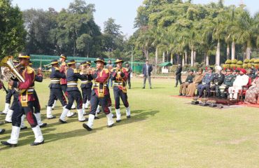 The Governor watching the excellent performance of the Sainik School Ghorakhal band