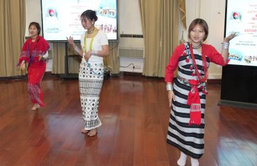Student girls giving a captivating performance of folk dance