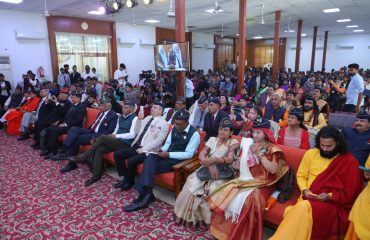 Ex-servicemen and other guests present on the occasion of the 18th National Convention of the Rashtriya Sainik Sanstha held in New Delhi.