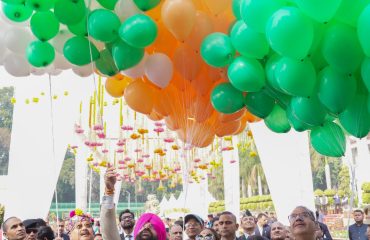 The Governor releasing colorful balloons