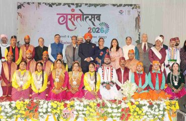 The Governor with folk artists at the cultural evening programme organised on the first day of Vasantotsav-2026.