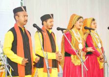 Folk artists giving a captivating performance of Uttarakhand's rich folk traditions and cultural heritage at the cultural evening organised by the Culture Department on the first day of Vasantotsav-2026.