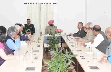 The Governor holding a meeting with members of the Bharat Himalayan International Strategic Forum (BHISHM) think tank at Lok Bhavan.