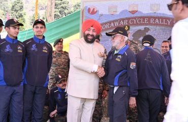 Governor meeting ex-servicemen at the rally of ex-servicemen and a program organized for military families in Pithoragarh.