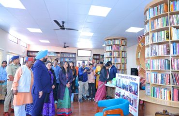 The Governor inspecting the District Library premises during his two-day visit to Pauri District.